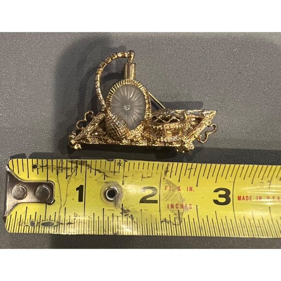 1928 Goldtone Rhinestone Brooch Vanity Tray With Perfume‎ Camphor Glass Elegant - Picture 8 of 8